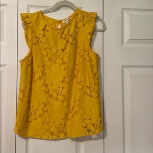 Yellow lace like cap sleeve shirt